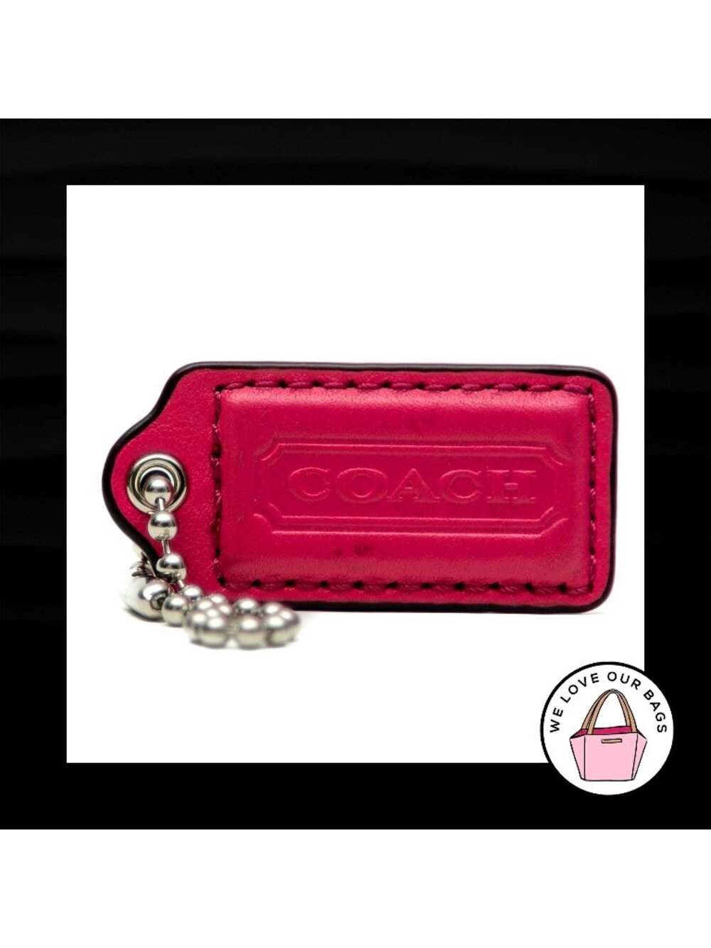 2" Medium COACH PINK LEATHER Nickel Key Fob Bag Charm Keychain Hang Tag
